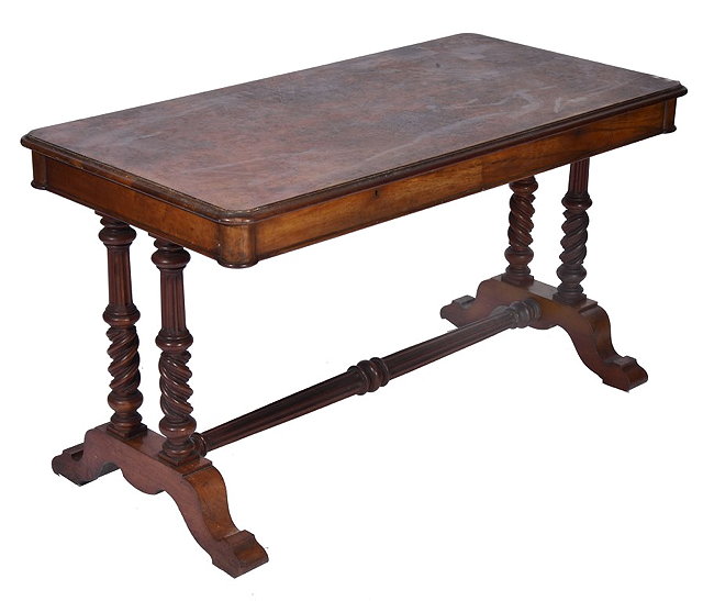 Appraisal: A VICTORIAN LIBRARY TABLE with quarter veneered burr walnut rectangular