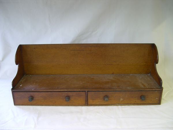 Appraisal: English Provincial Patinated Brass-Mounted Honey Oak Two-Drawer Bureau or Desk