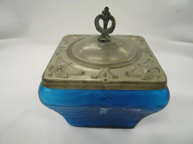 Appraisal: Loetz Art Glass Box rich blue iridescent drapery with Art