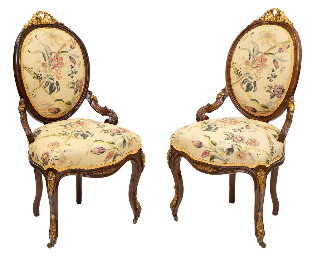 Appraisal: PAIR OF FRENCH VINTAGE CHAIRS WITH LIGHT FLORAL UPHOLSTERY PAIR