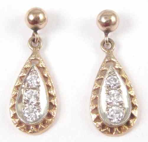 Appraisal: PAIR OF DIAMOND EARRINGS each k yellow gold set with