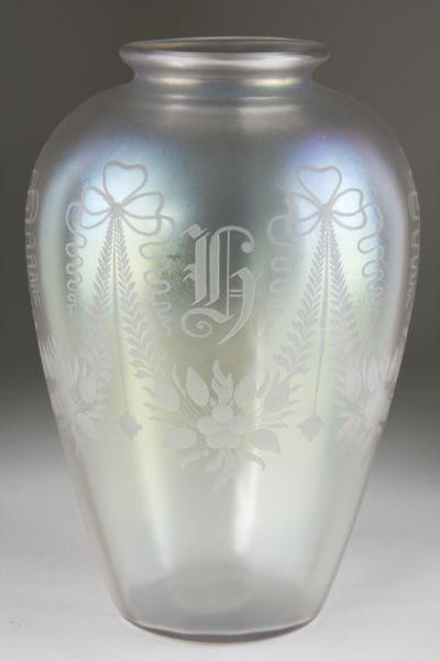 Appraisal: Large Steuben Verre de Soire Vase unsigned the engraved swag