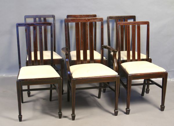 Appraisal: Set of six custom Hepplewhite inlaid mahogany chairs EST -