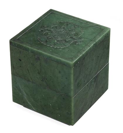 Appraisal: Good Chinese spinach jade two tiered box th century Of