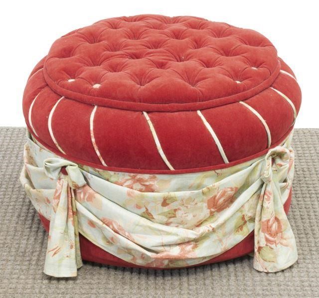 Appraisal: Custom upholstered ottoman late th c in red velvet upholstery