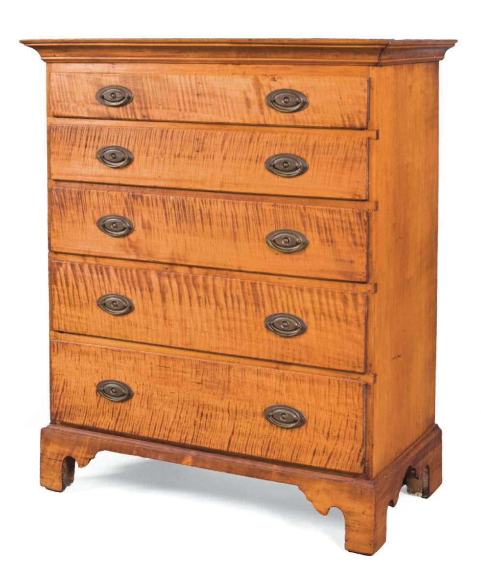 Appraisal: NEW ENGLAND CHIPPENDALE TIGER MAPLE TALL CHEST OF DRAWERS The