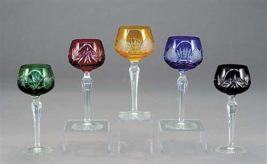 Appraisal: Set of cut-crystal colored wine glasses containing cobalt glasses H