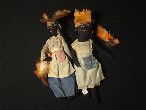 Appraisal: PAIR OF AFRICAN BRAZILIAN RAG DOLLS Dressed as chicken vendors