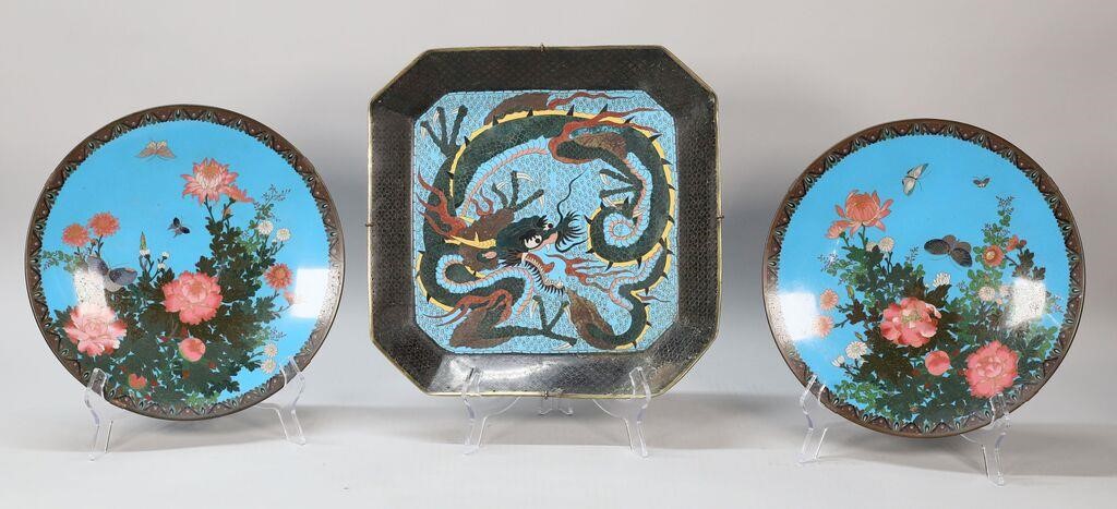 Appraisal: cloisonne chargers Pair of round plates with butterfly and flower