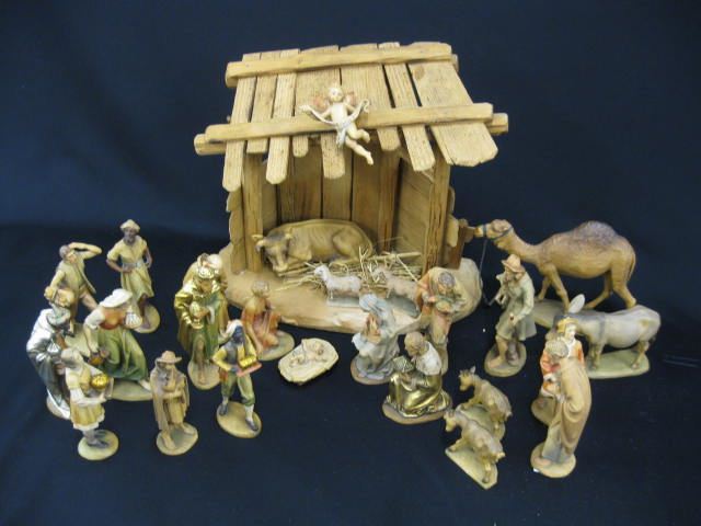 Appraisal: Anri Carved Wooden Nativity Set with stable animals designd by