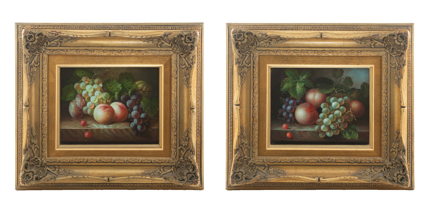 Appraisal: TWO FRAMED STILL LIFE PAINTINGS European th century Well-detailed peaches