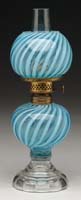 Appraisal: SCARCE BLUE OPALESCENT MINI LAMP S - Blue opalescent shade