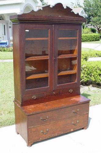 Appraisal: th C PART COUNTRY DISPLAY CABINET The upper section being