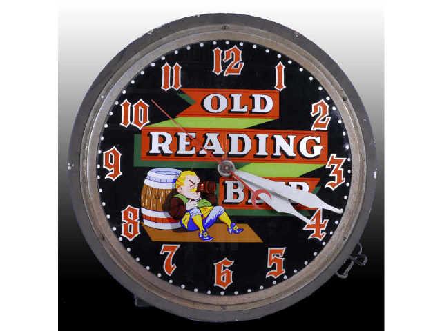 Appraisal: Rare Old Reading Beer Reverse-On-Glass Clock Description Electric clock made