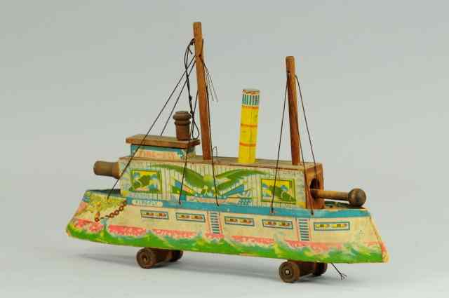 Appraisal: BLISS FIRE FLY GUN BOAT Colorful lithographed paper on wood