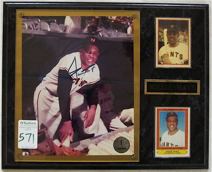 Appraisal: AUTOGRAPHED WILLY MAYS PHOTOGRAPH with two baseball card mounted on