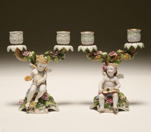 Appraisal: Pair of Von Schierholz porcelain candelabra each in the form