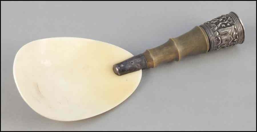 Appraisal: INDO CHINESE EXPORT SPOON Rhino horn handle and shell bowl