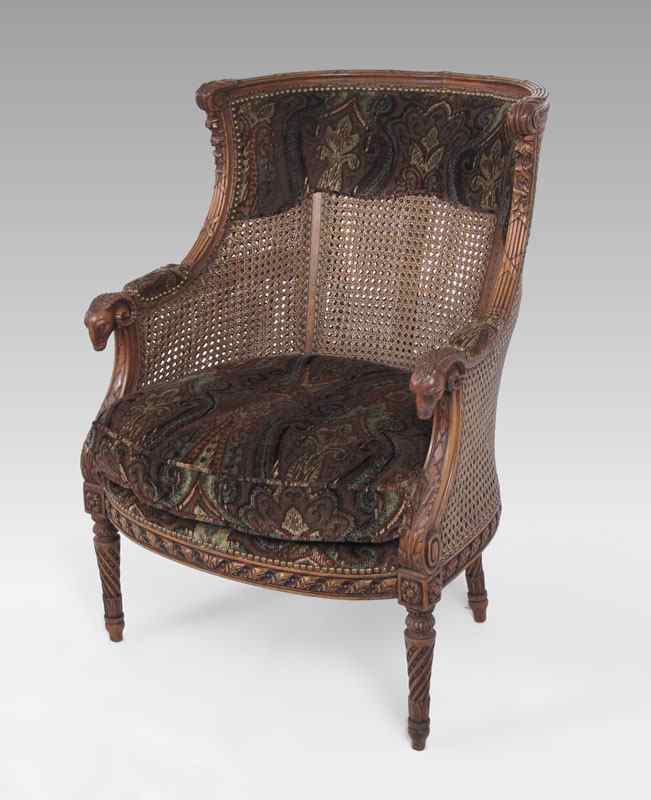 Appraisal: LOUIS XVI RAMS HEAD SIDE CHAIR Profusely carved top rail