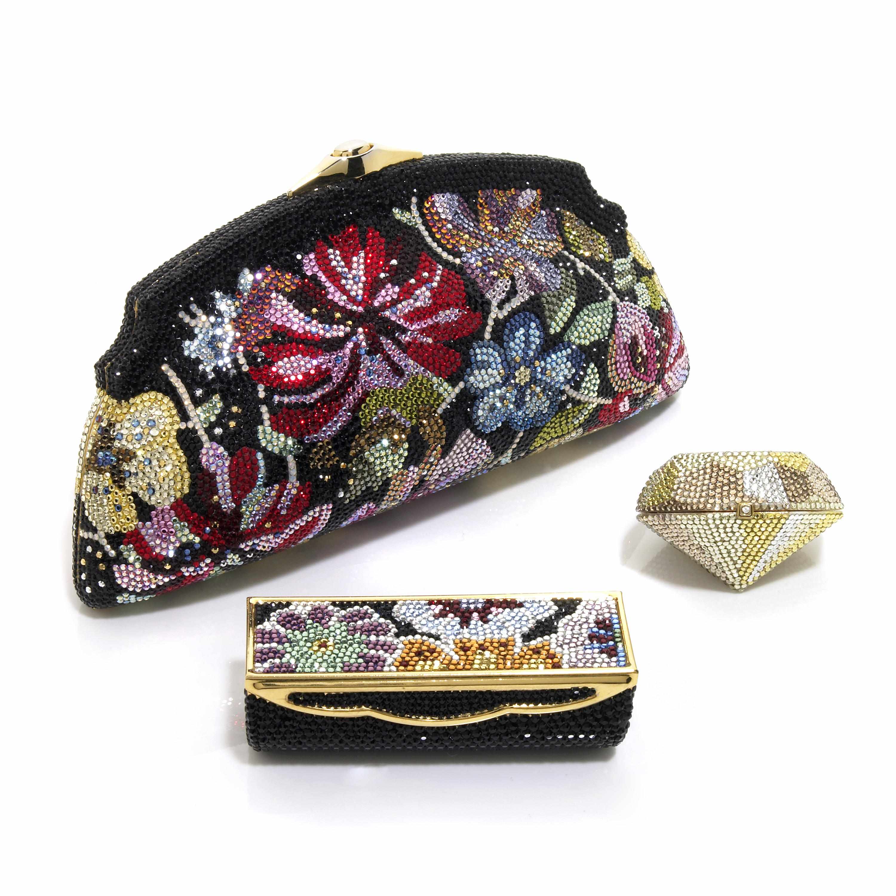 Appraisal: A black and multi-colored crystal floral purse together with a