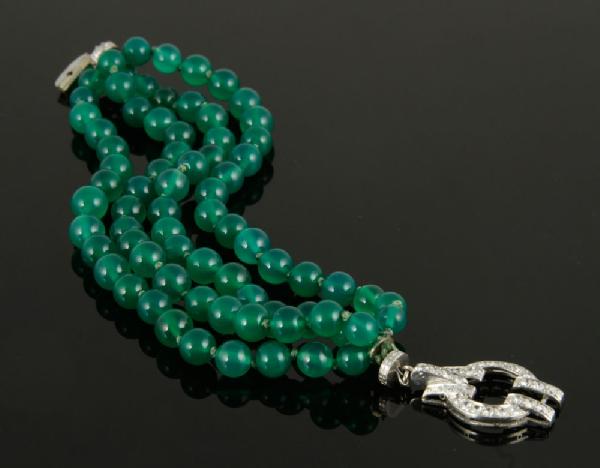 Appraisal: - Chrysoprase Four Strand Bead Bracelet Chrysoprase green onyx four