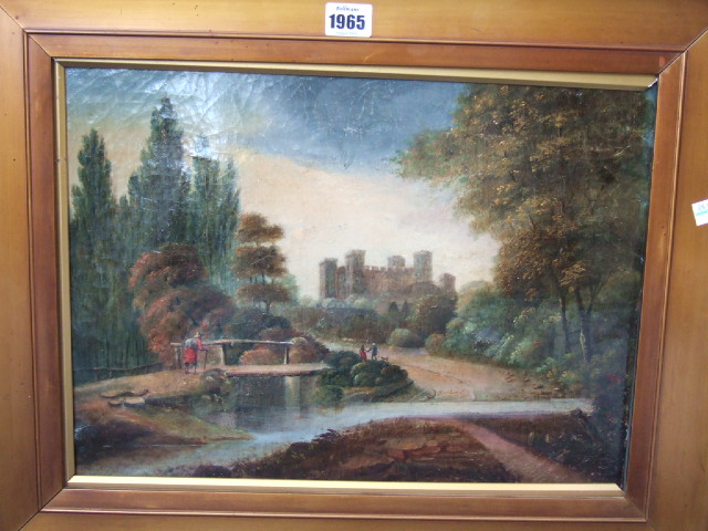 Appraisal: English School th century Figures on a bridge a castle