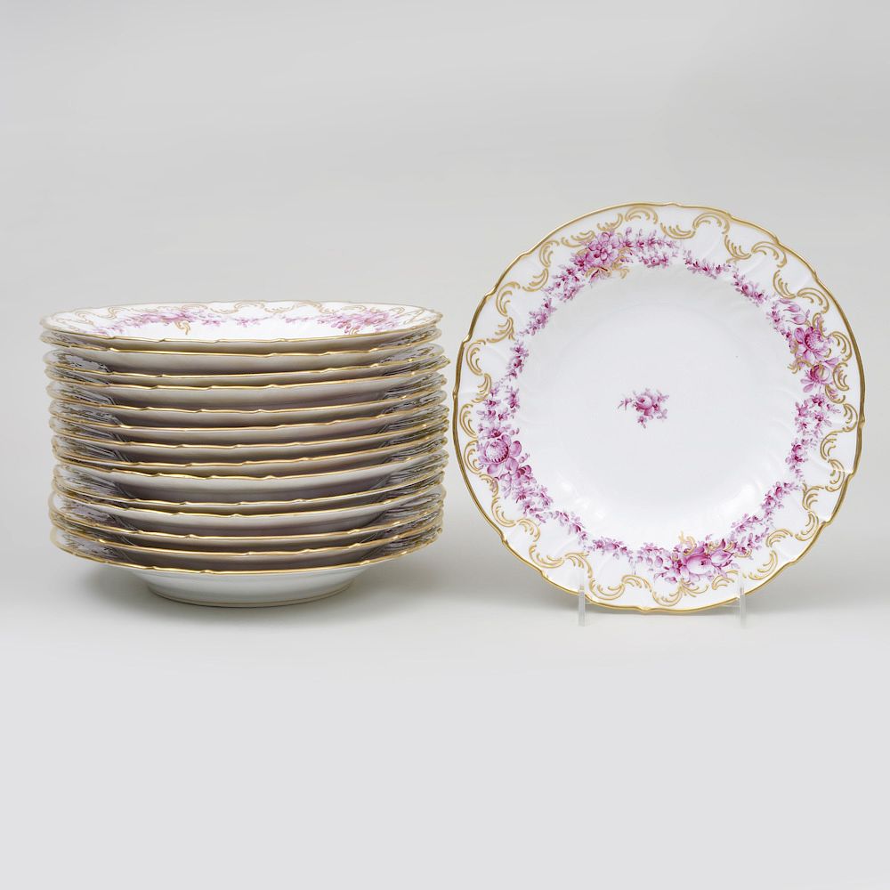 Appraisal: Set of Fifteen Continental Porcelain Puce Transfer Printed and Gilt-Decorated