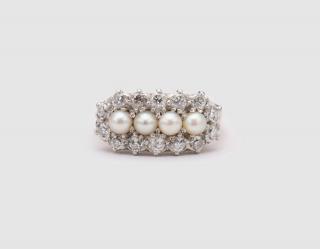 Appraisal: K Yellow Gold Platinum Pearl and Diamond Ring K YELLOW