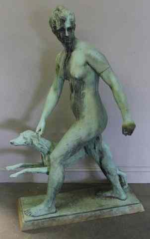 Appraisal: Large Signed Bronze of Woman with Hound A magnificent and