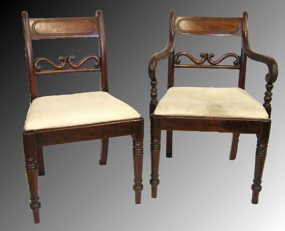 Appraisal: Set of six Regency mahogany country dining chairs five single