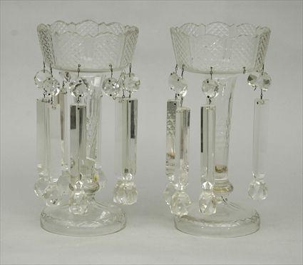 Appraisal: Pair of Tall Glass Centerpieces with Prisms