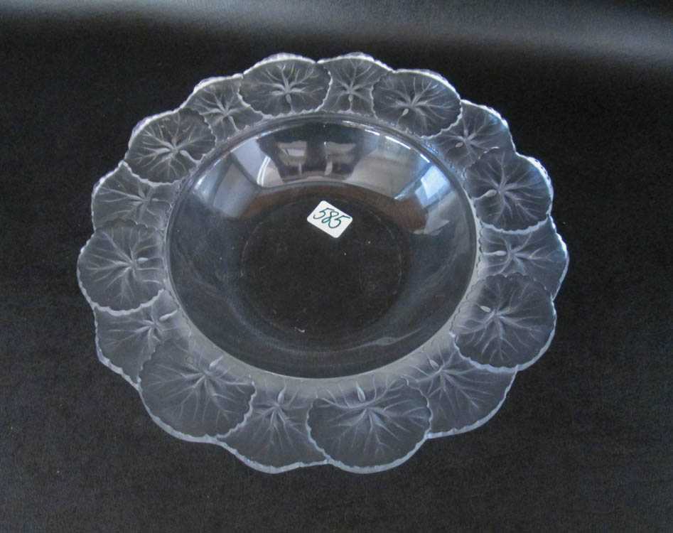 Appraisal: LALIQUE CRYSTAL HONFLEUR BOWL low profile with frosted geranium leaf