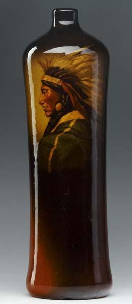 Appraisal: OWENS Utopian bottle-shaped vase painted by Cora McCandless with a