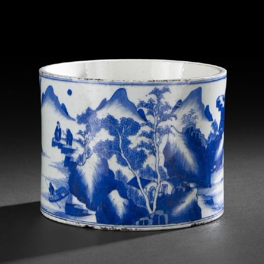 Appraisal: Large Chinese Blue and White Porcelain Brush Pot th century