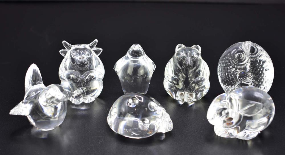 Appraisal: SEVEN STEUBEN COLORLESS GLASS ANIMALSModern Each with etched signature on