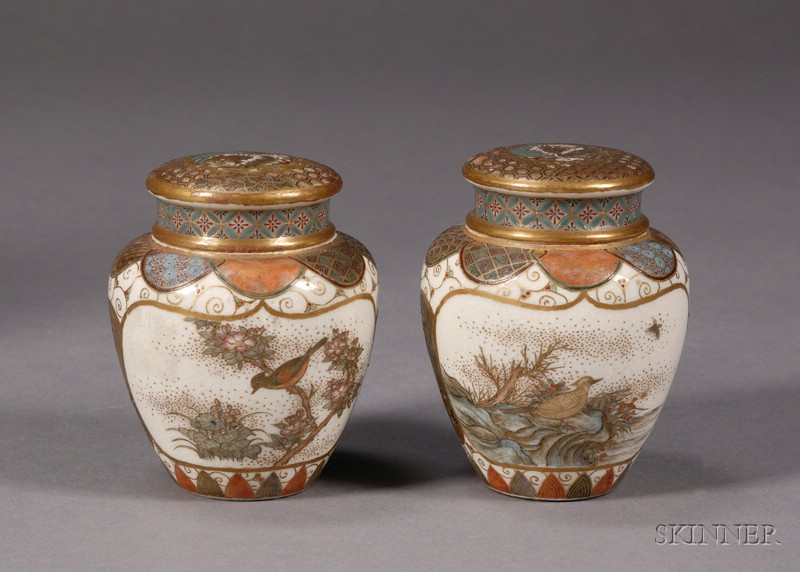 Appraisal: Pair of Covered Jars Japan late th century Satsuma ware