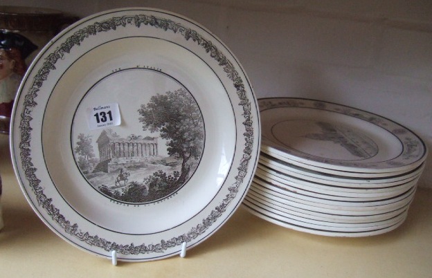 Appraisal: Sixteen creil transfer painted creamware plates mid th century impressed