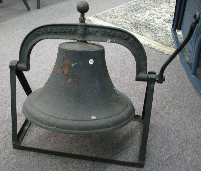 Appraisal: Perin amp Oaff Ohio cast iron dinner bell with frame