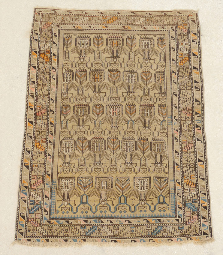 Appraisal: ANTIQUE CAUCASIAN HAND KNOTTED WOOL RUG ' '' x '