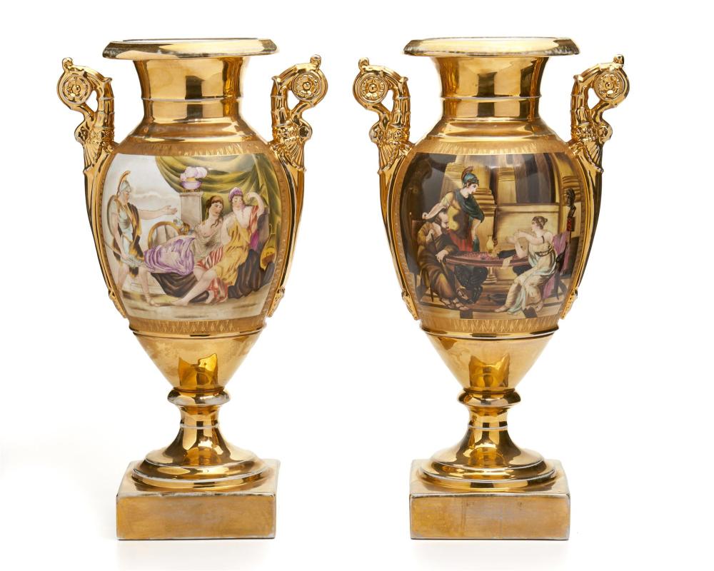 Appraisal: A pair of Continental porcelain urns th Century Each with