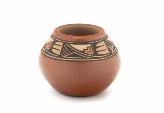 Appraisal: A Jemez Miniature Pot having a polychrome geometric band above