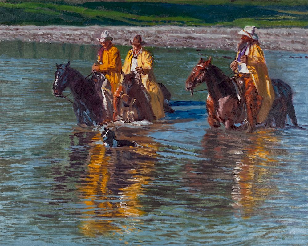 Appraisal: Glen Edwards American b Three Cowboys and a Dog Glen