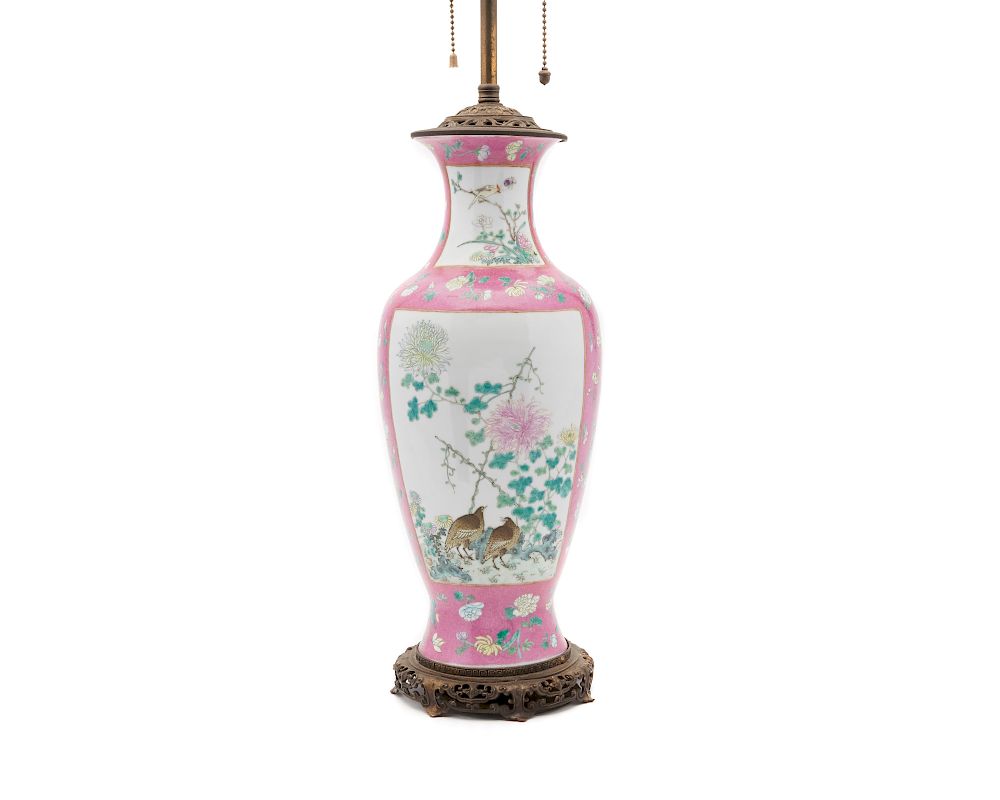 Appraisal: Chinese Famille Rose Vase mounted as a lamp Chinese Famille