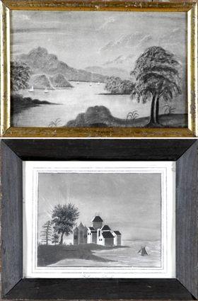 Appraisal: American School th C Two Landscapes Charcoal on sandpaper framed