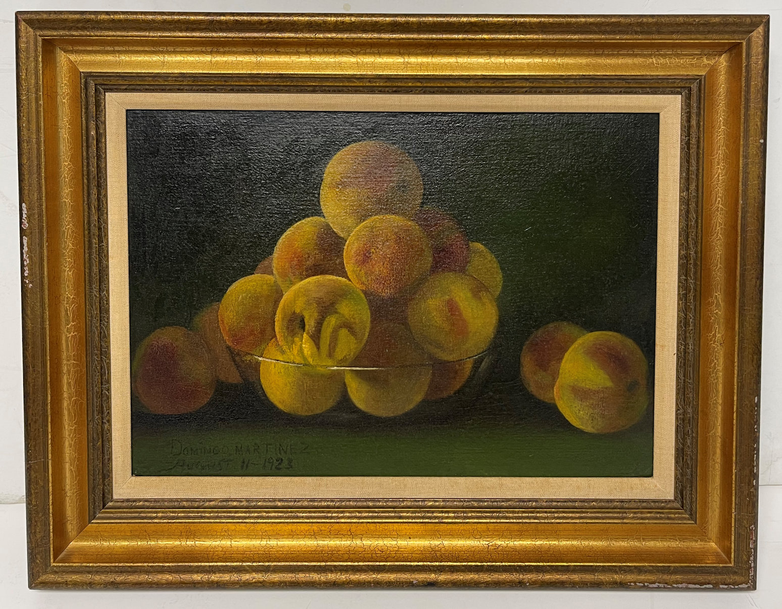 Appraisal: BOWL OF PEACHES PAINTING BY DOMINGO MARTINEZ Oil Board sight