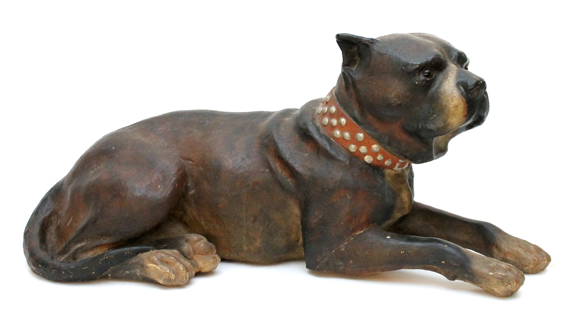 Appraisal: A polychrome painted pottery model of a bull terrier mid