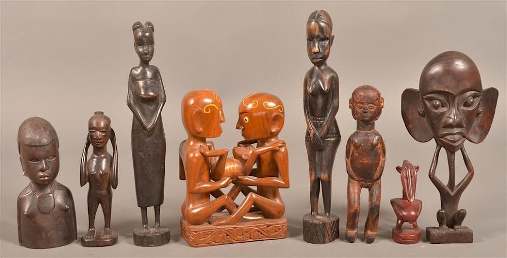 Appraisal: Vintage African Carved Wood Figures Eight Various Vintage African Carved