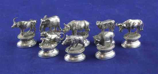 Appraisal: Eight modern silver novelty menu holders modelled as wild animals