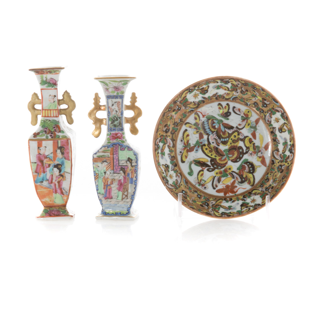 Appraisal: Two Chinese Export miniature vases dish second half- th century