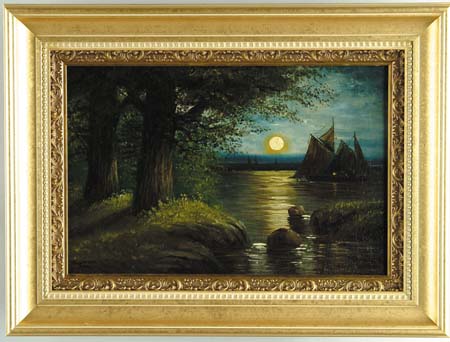 Appraisal: EDWARD MORAN American - MOONLIT SAIL Oil on canvas scene